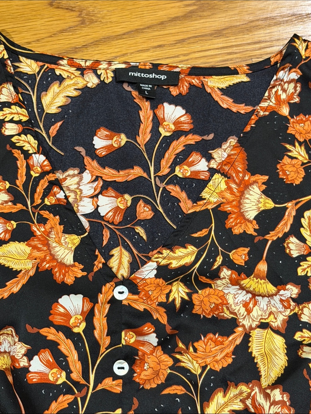 mittoshop Black Long Sleeve Floral Dress with Orange & Gold Foliage - Picture 2 of 2